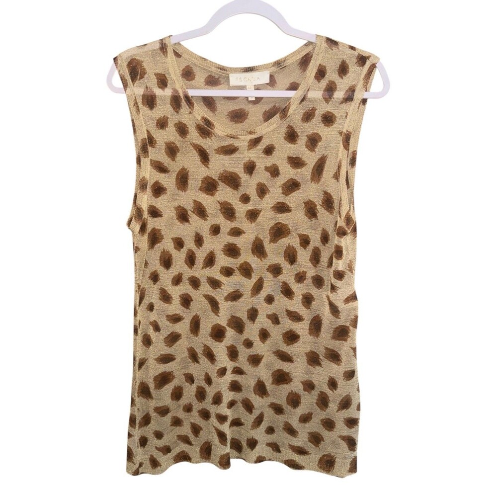 Escada Gold Tone Shimmer Abstract Print Sleeveless Top Women’s Size 44 Medium M